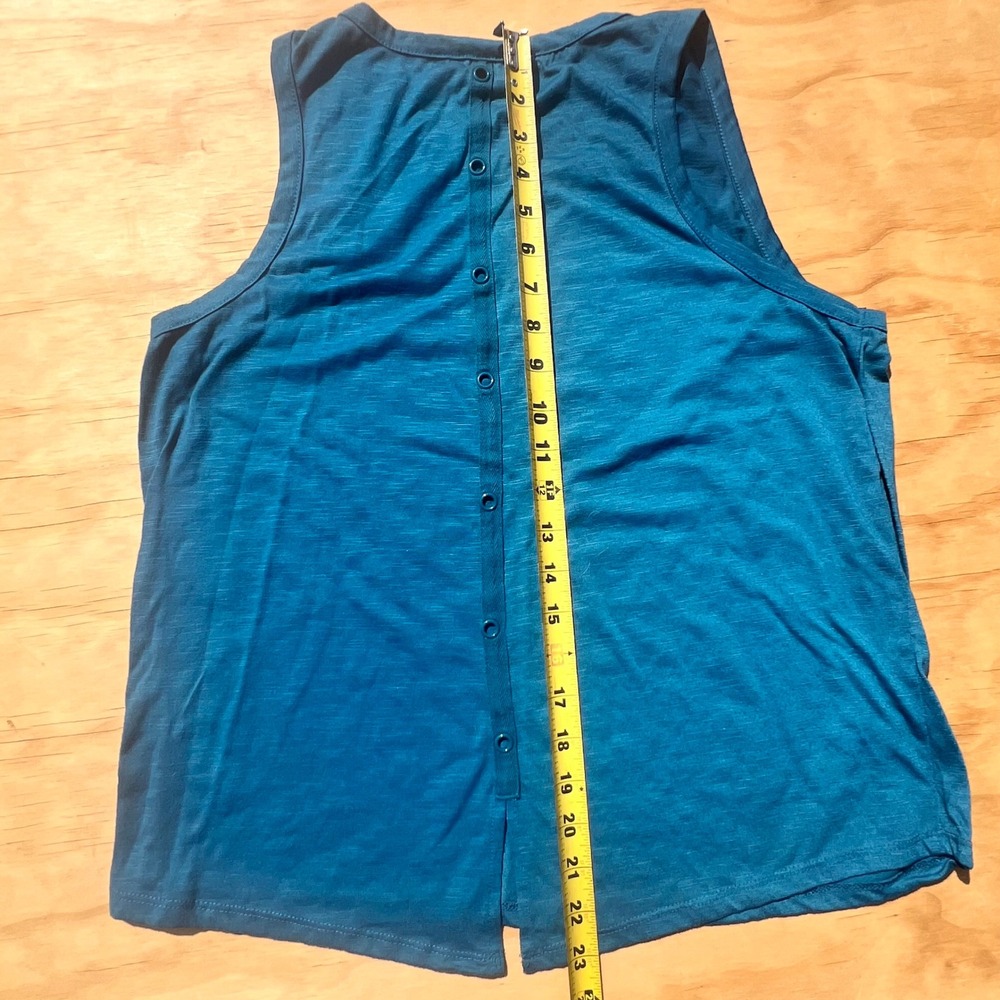 Teal Blue Slub Knit Snap Back Tank Top Sleeveless Crew Neck BLT3920A - Picture 3 of 6